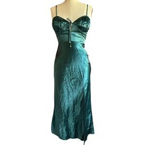 Womens Dress Size Small Green Formal Satin Prom Wedding Ball Party Glam Fancy